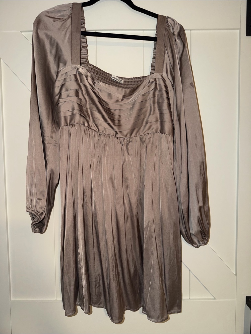 Abercrombie & Fitch Taupe Satin Square-Neck Long-Sleeve Mini Dress